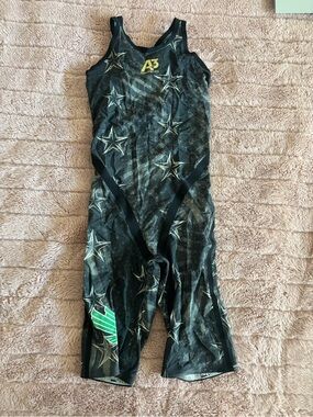 A3 Design Black closed back Phenom Star Performance Swimsuit with Yellow Logo